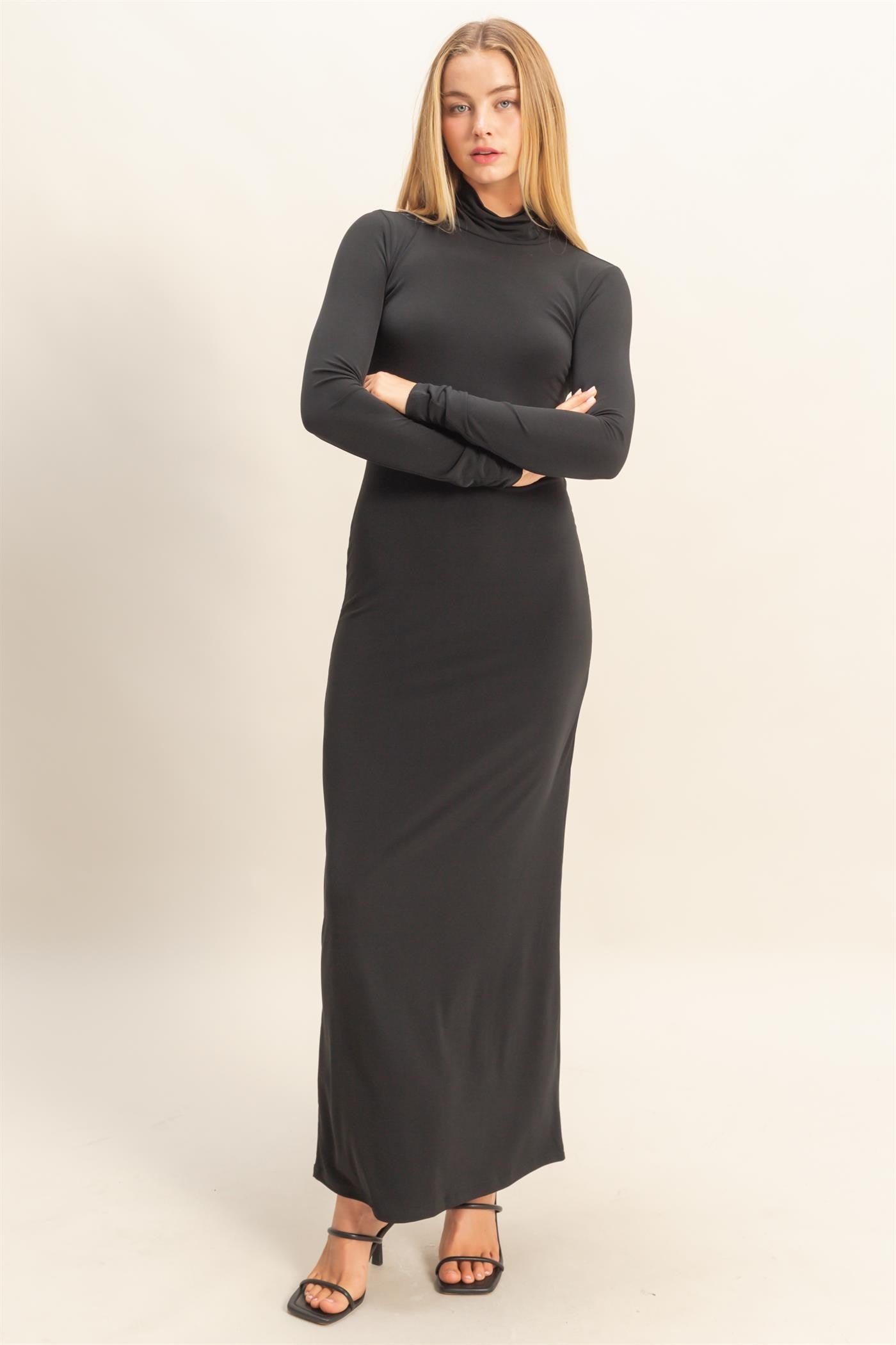 Black Turtleneck Long Sleeve Maxi Dress