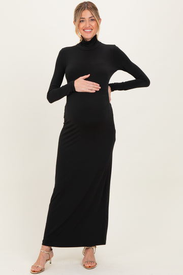 Black Turtleneck Long Sleeve Maternity Maxi Dress