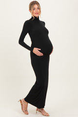 Black Turtleneck Long Sleeve Maternity Maxi Dress