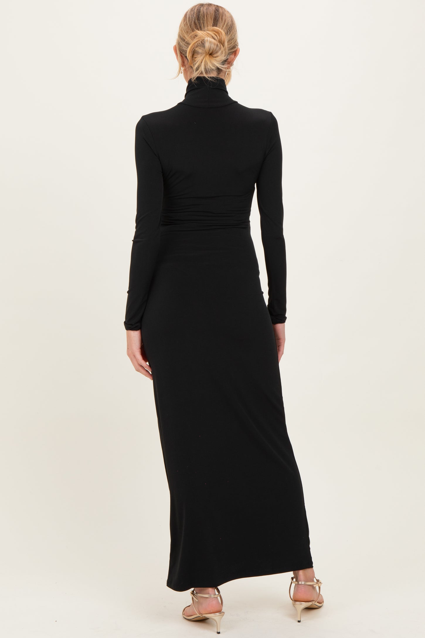 Black Turtleneck Long Sleeve Maternity Maxi Dress