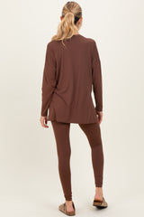 Brown Brushed Knit Maternity Oversized Top and Legging Set