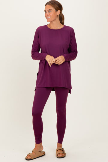 Plum Brushed Knit Oversized Top and Legging Set