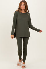 Olive Brushed Knit Oversized Top and Legging Set
