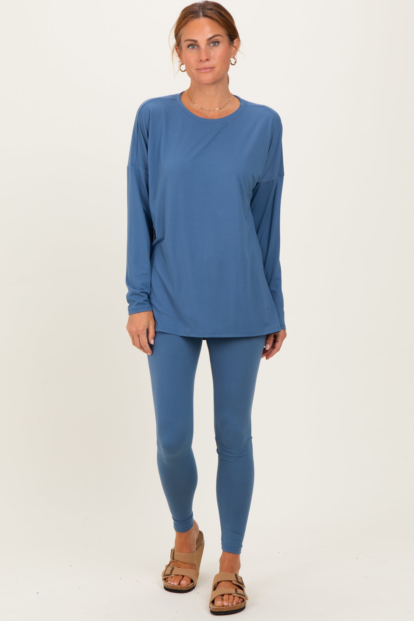 Dusty Blue Brushed Knit Maternity Oversized Top and Legging Set