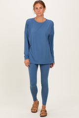 Dusty Blue Brushed Knit Oversized Top and Legging Set