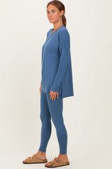 Dusty Blue Brushed Knit Oversized Top and Legging Set