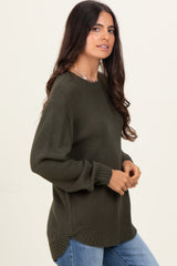 Dark Olive Knit Pullover Sweater
