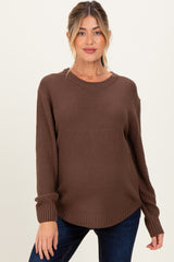 Brown Knit Pullover Maternity Sweater
