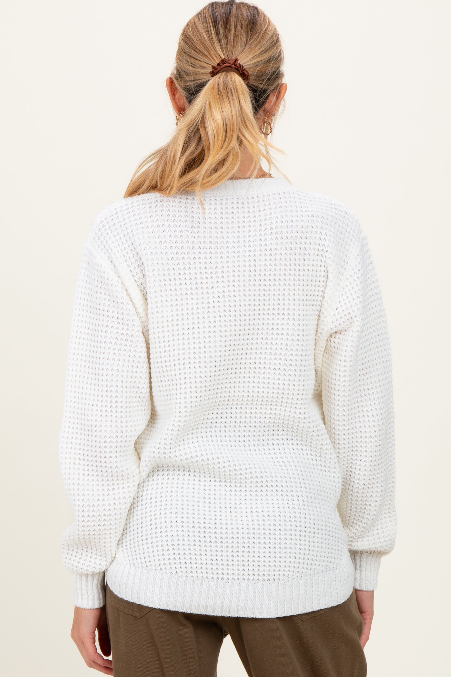 Ivory Waffle Knit Rounded Hem Maternity Sweater