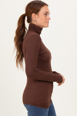 Brown Brushed Knit Basic Turtleneck Top