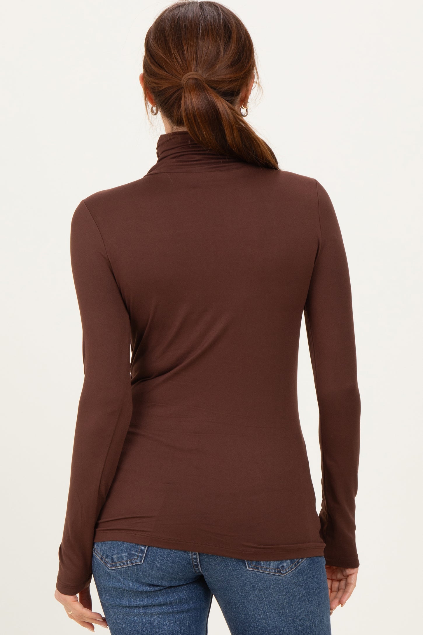 Brown Brushed Knit Basic Turtleneck Top
