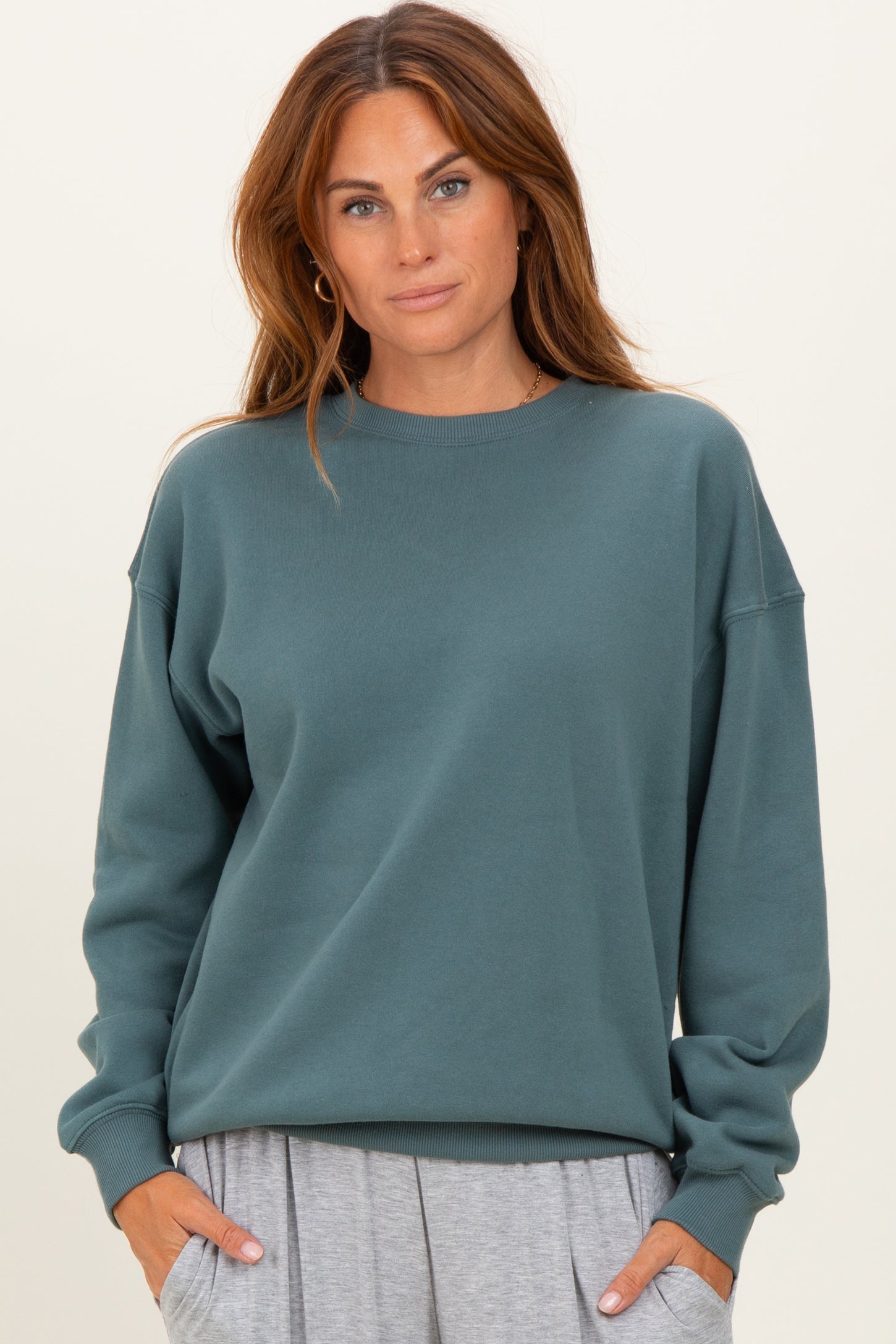 Dusty Jade  Fleece Crew Neck Relaxed Fit Sweatshirt