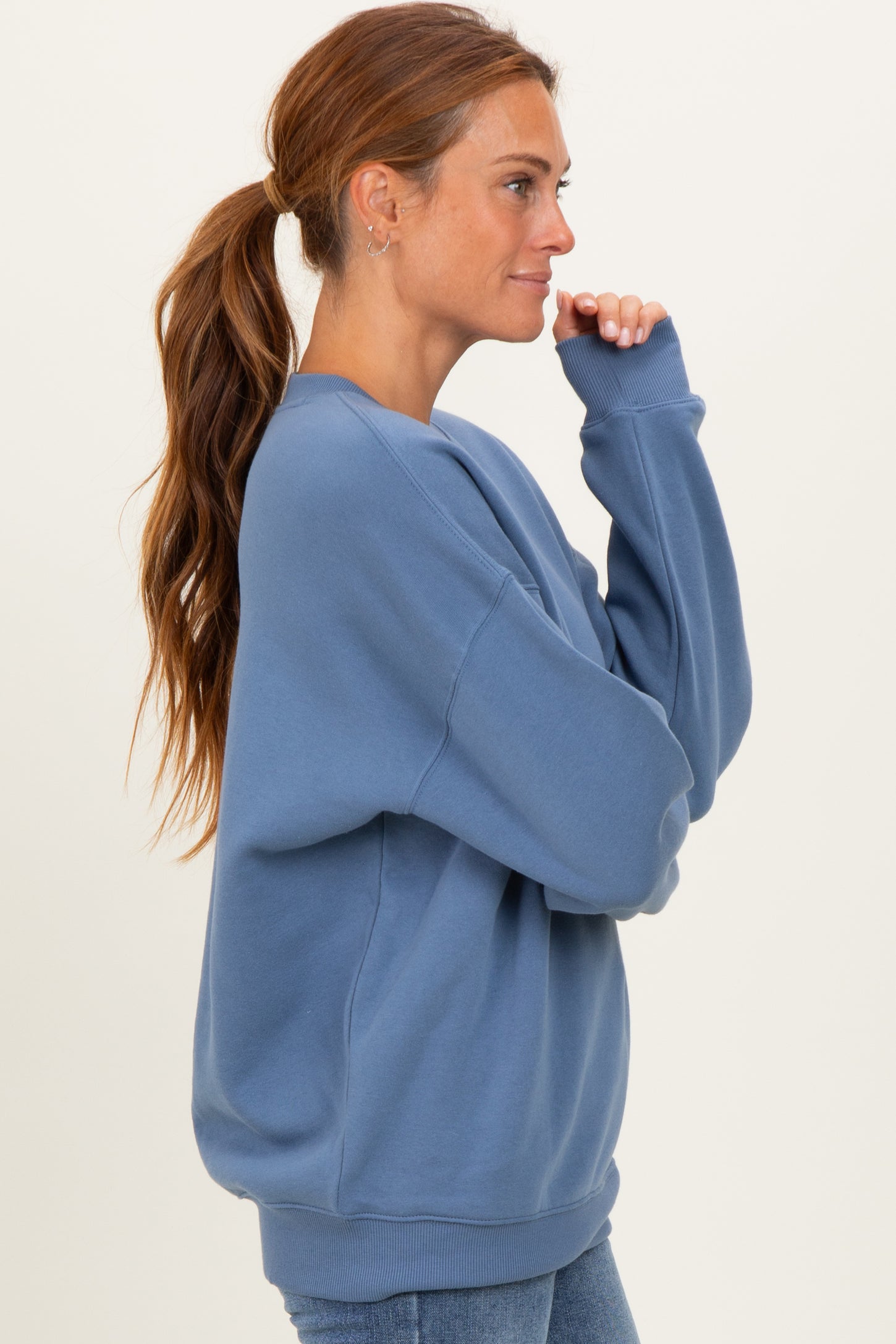 Dusty Blue  Fleece Crew Neck Relaxed Fit Sweatshirt