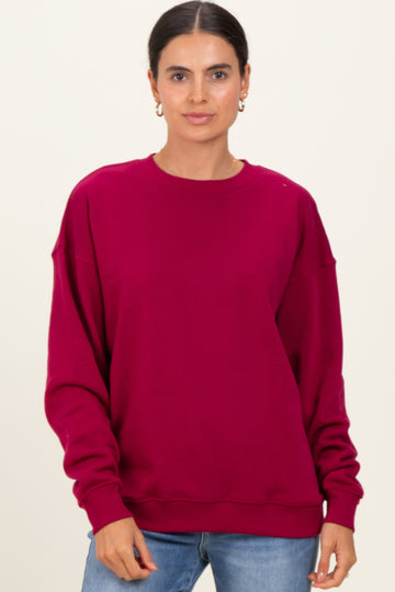 Burgundy  Fleece Crew Neck Relaxed Fit Sweatshirt