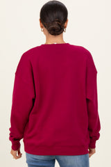 Burgundy  Fleece Crew Neck Relaxed Fit Sweatshirt