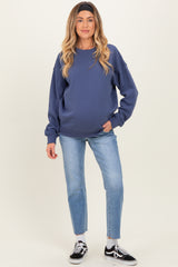 Navy Fleece Crew Neck Relaxed Fit Maternity Sweatshirt