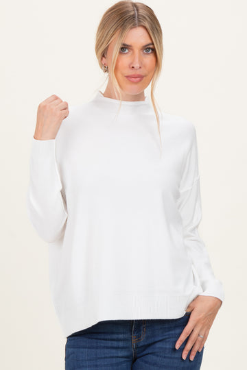Ivory Mock Neck Exposed Seam Sweater