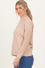 Beige Mock Neck Exposed Seam Sweater
