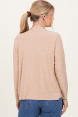 Beige Mock Neck Exposed Seam Sweater