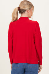 Red Mock Neck Exposed Seam Sweater