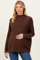 Brown Mock Neck Exposed Seam Maternity Sweater