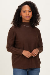 Brown Mock Neck Exposed Seam Sweater