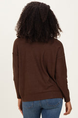 Brown Mock Neck Exposed Seam Sweater