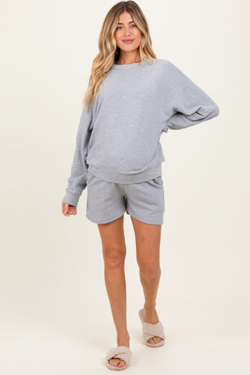 Heather Grey Maternity Pullover & Shorts Set