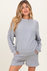 Heather Grey Maternity Pullover & Shorts Set