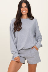 Heather Grey Maternity Pullover & Shorts Set