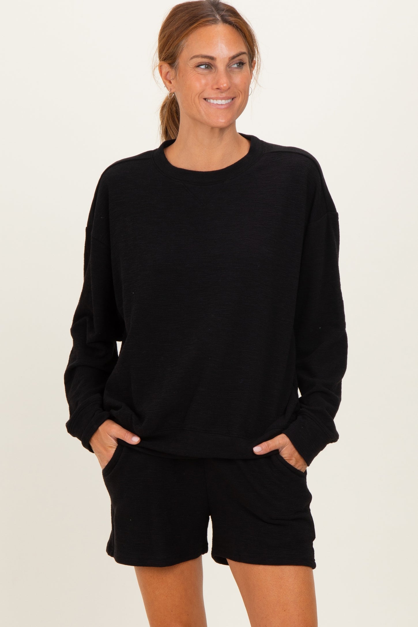 Black Maternity Pullover & Shorts Set