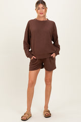 Brown Maternity Pullover & Shorts Set