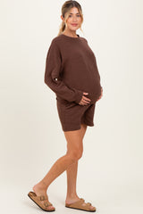 Brown Maternity Pullover & Shorts Set