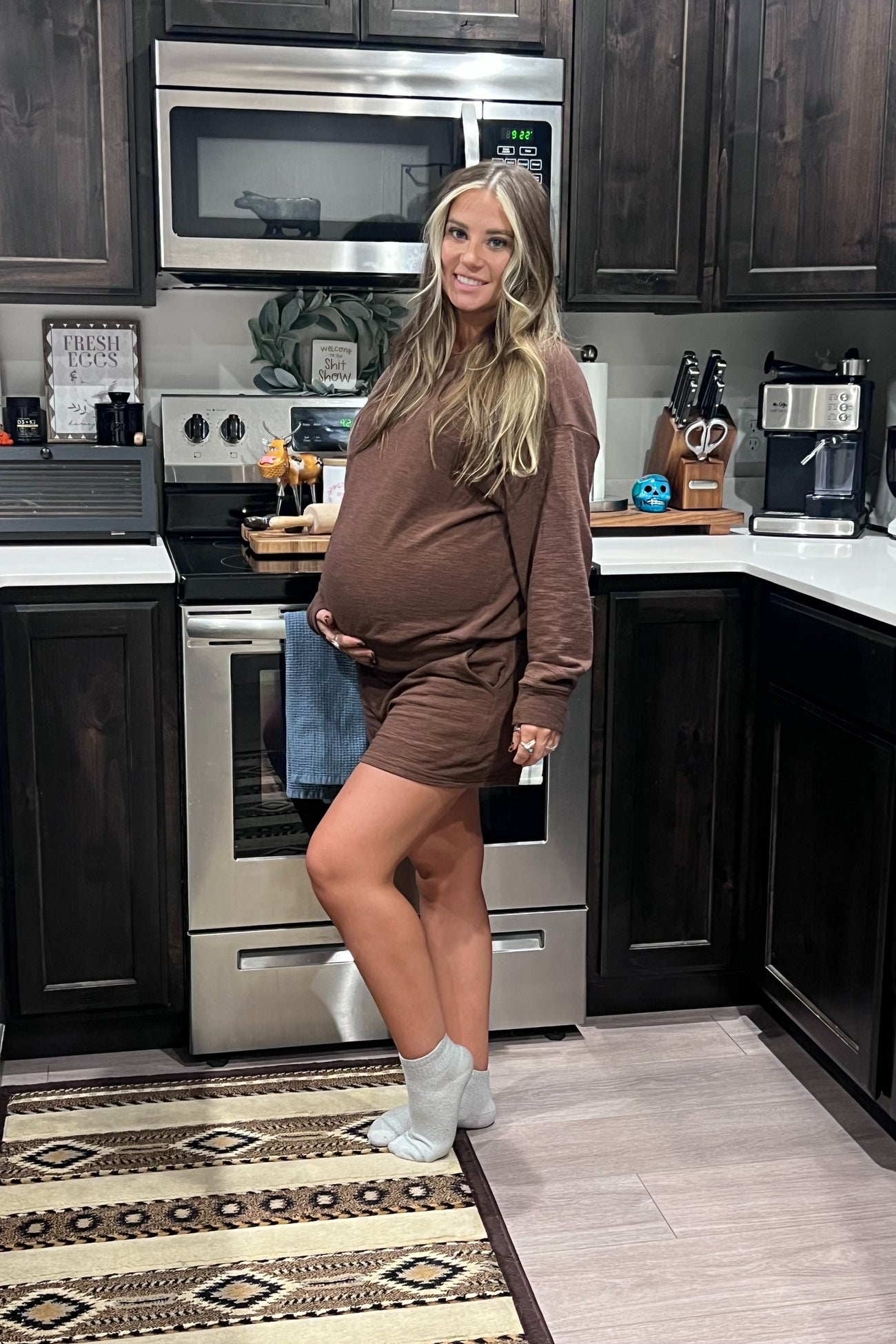 Brown Maternity Pullover & Shorts Set