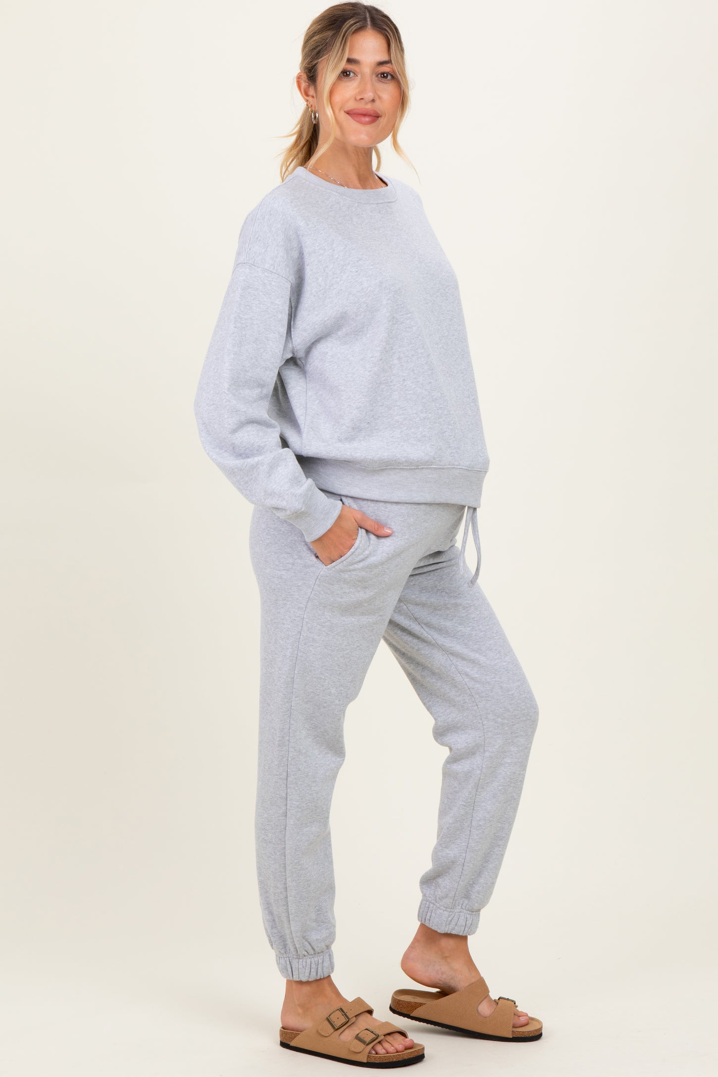 Heather Grey Fleece Long Sleeve Maternity Pullover & Jogger Set