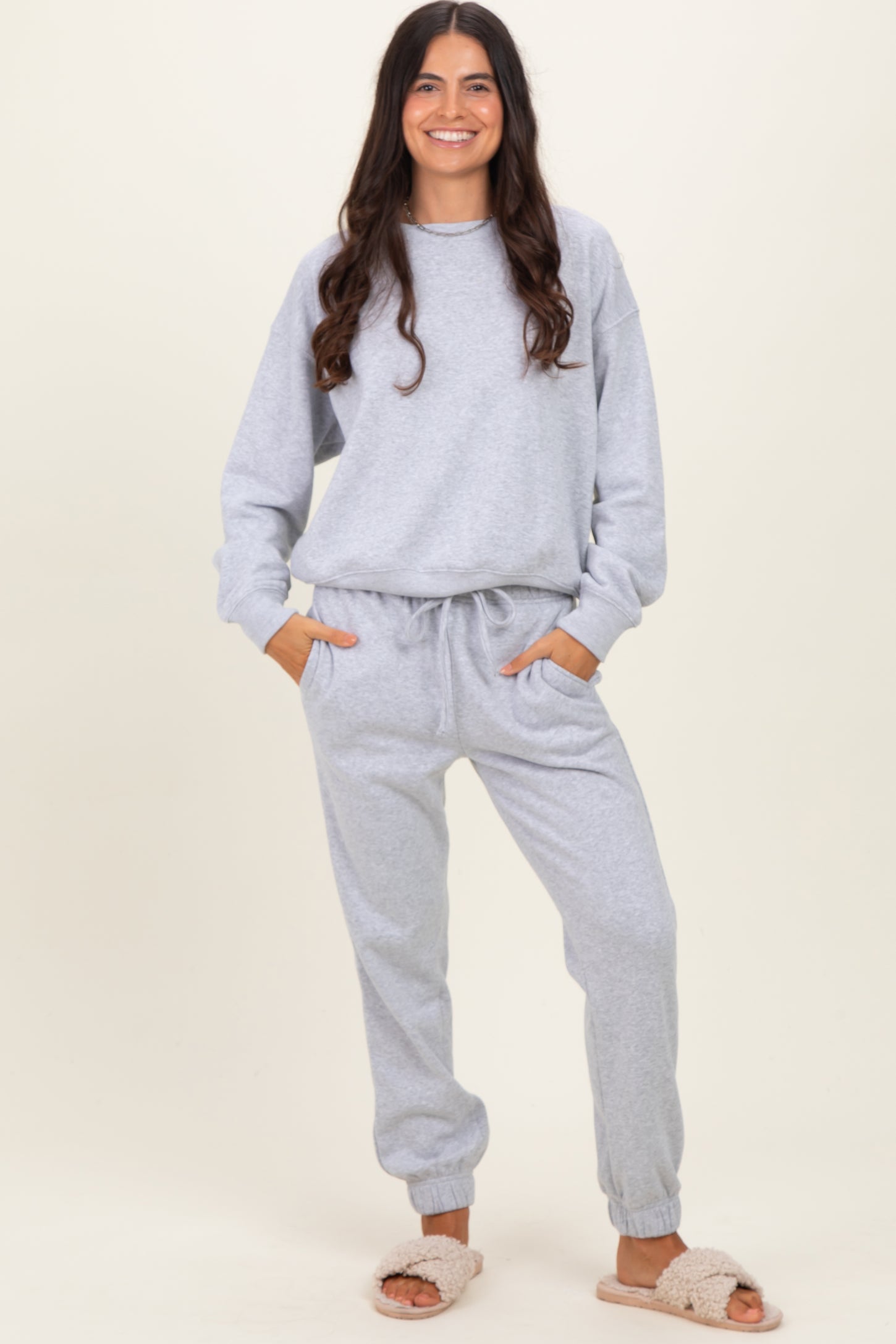 Heather Grey Fleece Long Sleeve Pullover & Jogger Set