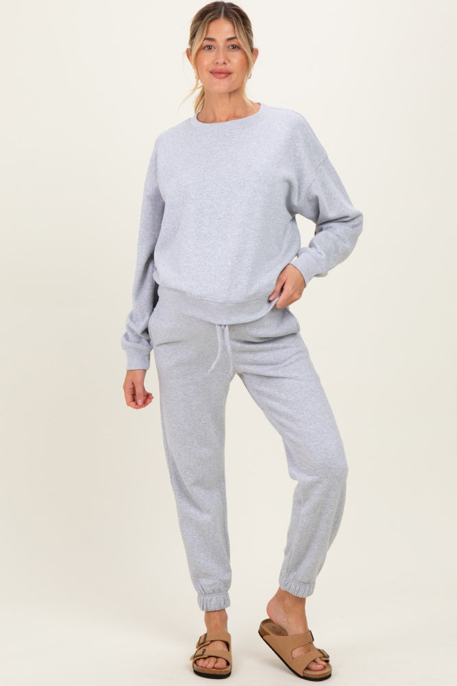 Heather Grey Fleece Long Sleeve Maternity Pullover & Jogger Set