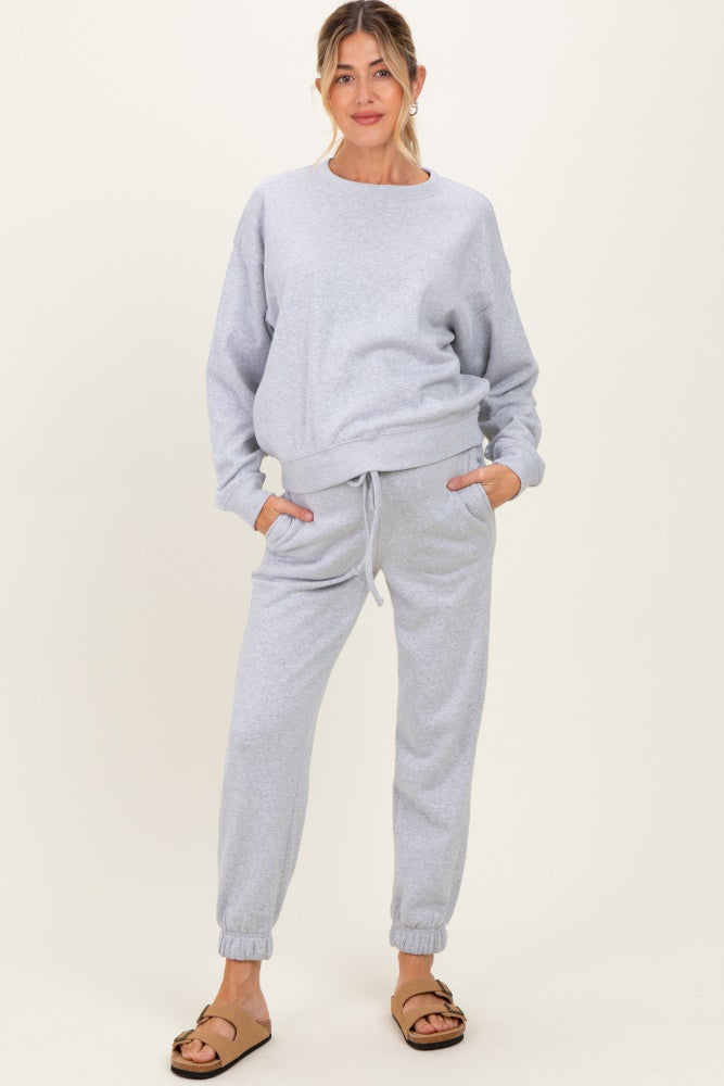 Heather Grey Fleece Long Sleeve Maternity Pullover & Jogger Set