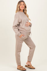 Light Mocha Fleece Long Sleeve Maternity Pullover & Jogger Set