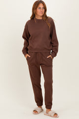 Brown Fleece Long Sleeve Pullover & Jogger Set