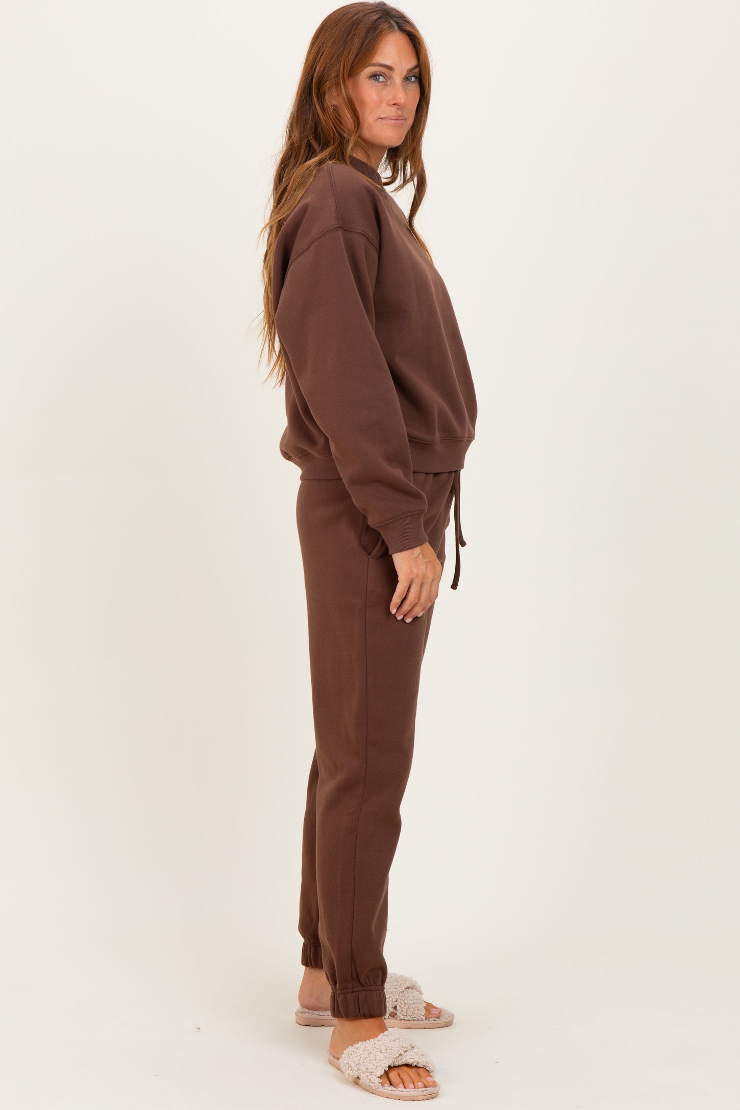 Brown Fleece Long Sleeve Pullover & Jogger Set