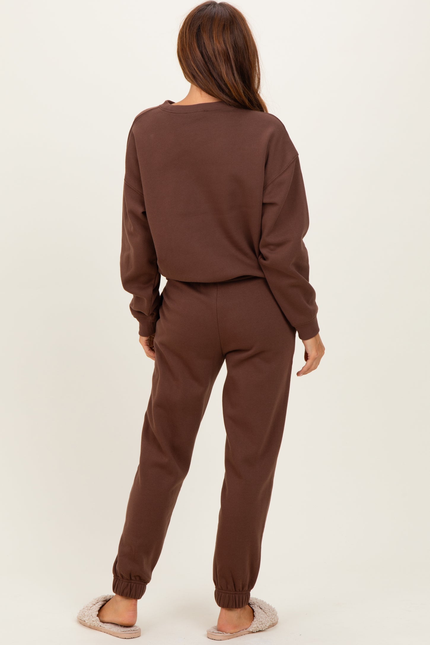 Brown Fleece Long Sleeve Pullover & Jogger Set