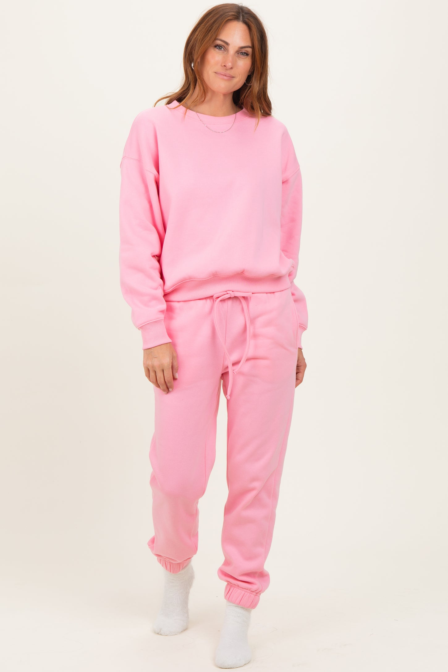 Pink Fleece Long Sleeve Pullover & Jogger Set