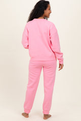 Pink Fleece Long Sleeve Maternity Pullover & Jogger Set