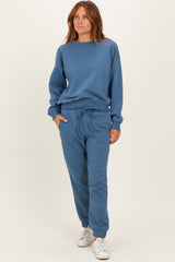 Dusty Blue Fleece Long Sleeve Maternity Pullover & Jogger Set