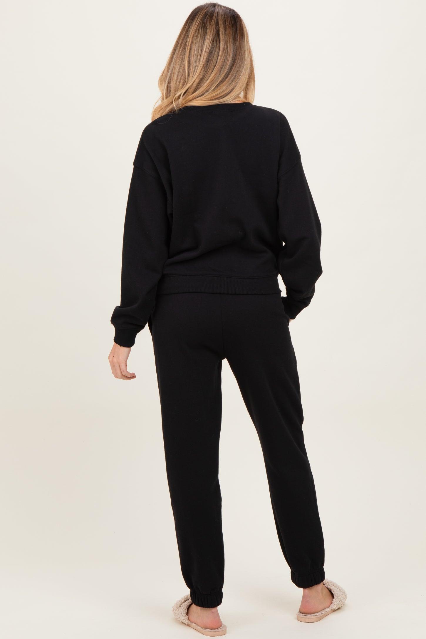 Black Fleece Long Sleeve Maternity Pullover & Jogger Set