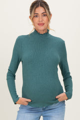 Jade Ribbed Mock Neck Ruffle Hem Maternity Long Sleeve Top