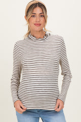 Olive Striped Ribbed Mock Neck Ruffle Hem Maternity Top