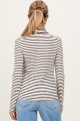 Olive Striped Ribbed Mock Neck Ruffle Hem Maternity Top