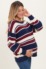 Multicolor Striped Chunky Knit Maternity Sweater